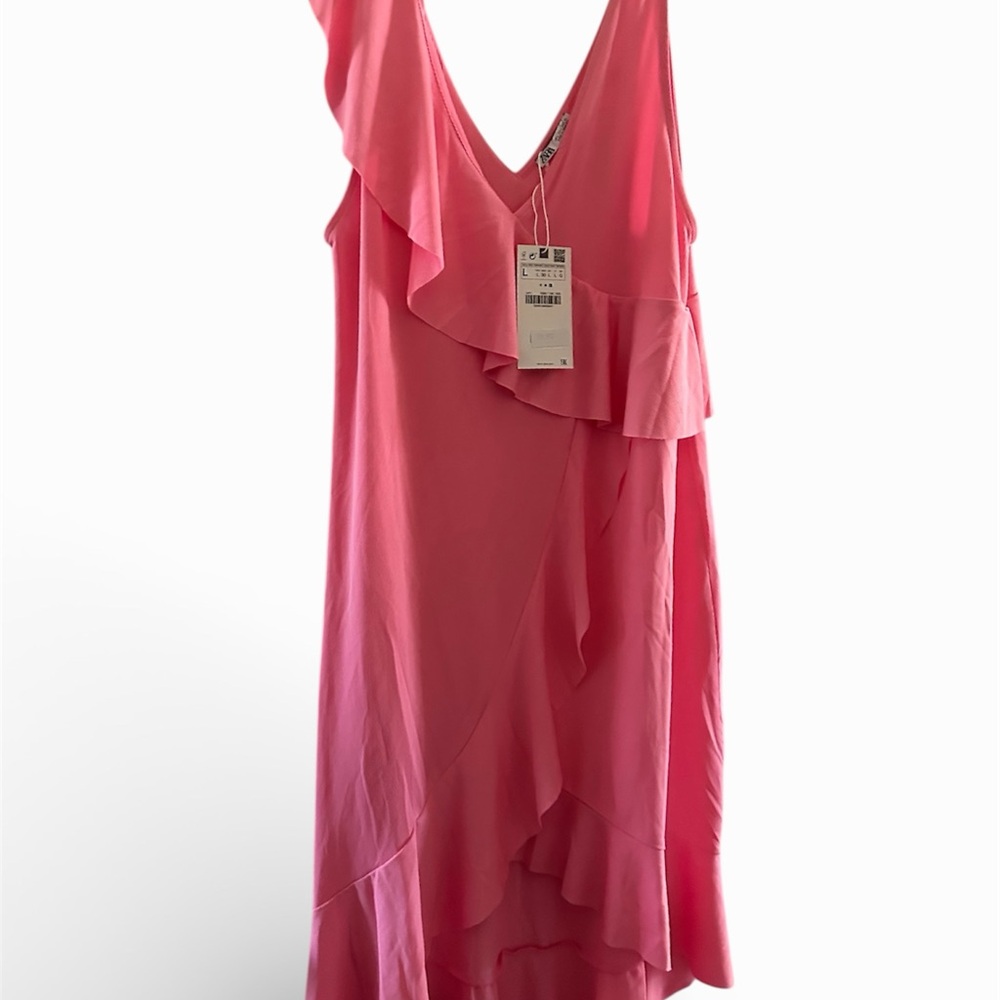 Zara nwt Elegant Pink Ruffle Dress - Picture 2 of 8